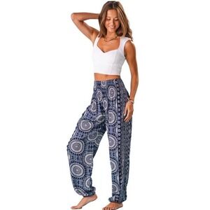 Women's Lotus and Luna Como Harem Pants in a mandala print size S Blue White